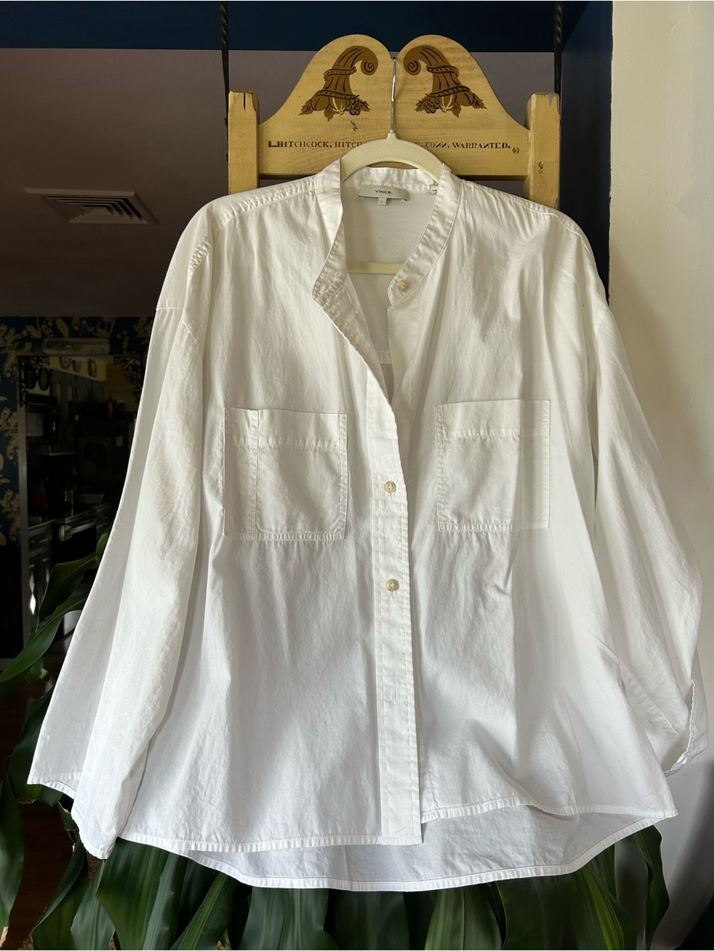 Vince White Cotton Band-Collar Button Front Blouse